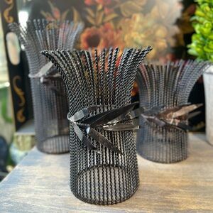 Vintage black metal wheat stack candle holders set of 3